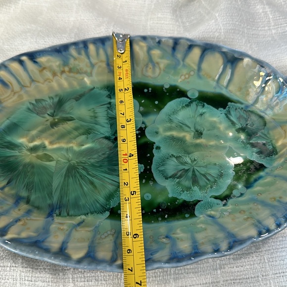 Edgecomb Potters Maine Studio 10” by 6 3/4 " Pottery Dish Green Blue Colors - Picture 8 of 11